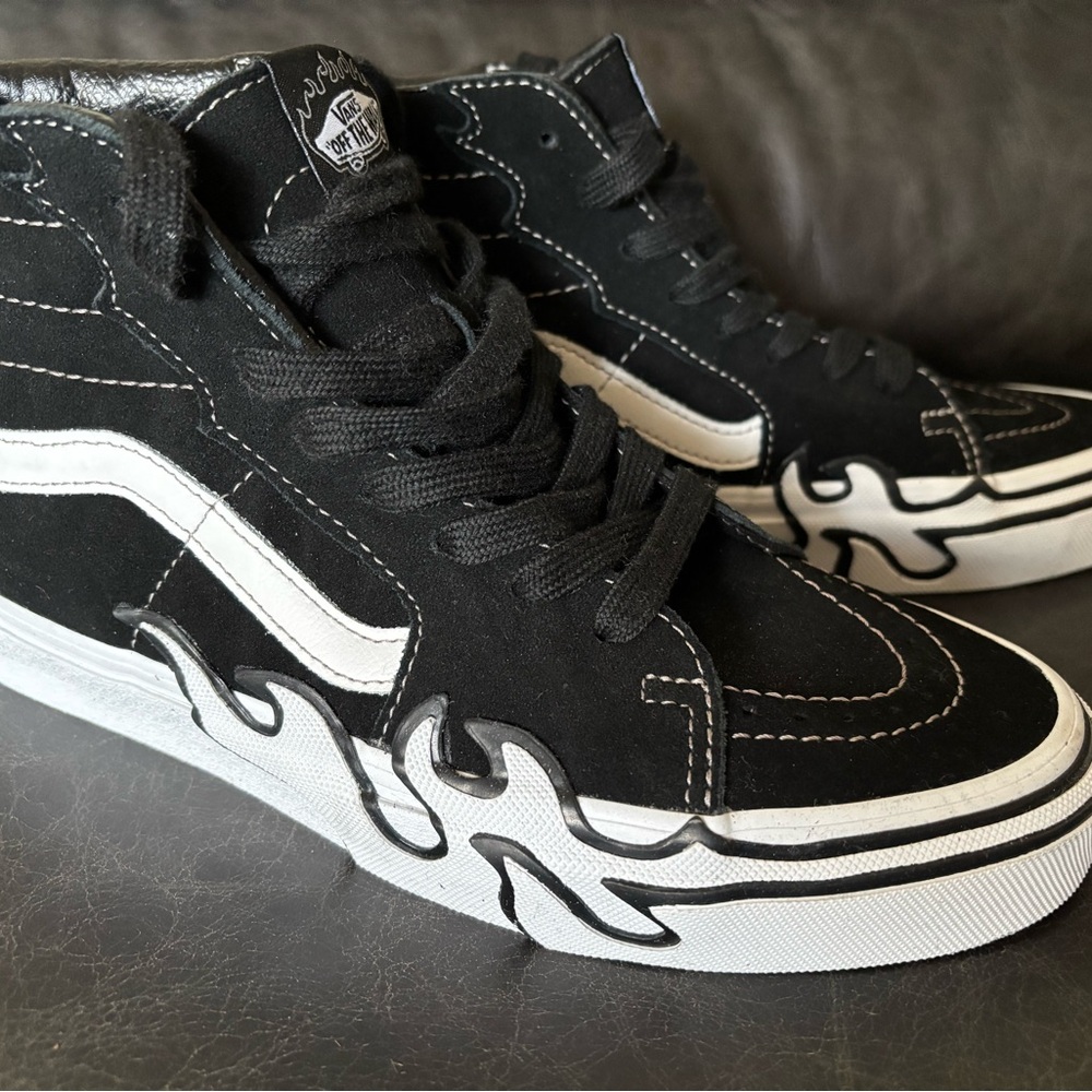 Vans Black and White Flame Sneakers